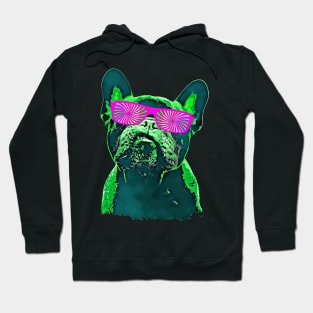 French bulldog 80s style neon with red psychelic glasses Hoodie